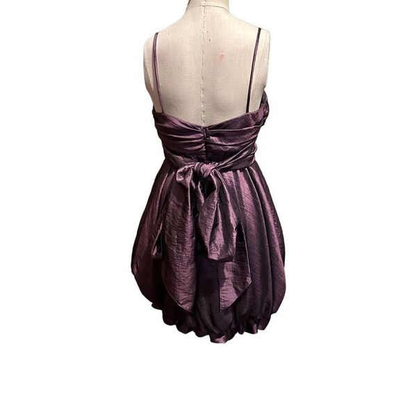 Juno Collection Womens Deep Purple Satin Look Bubble Strapy Mini Dress Sz Medium - Picture 3 of 13